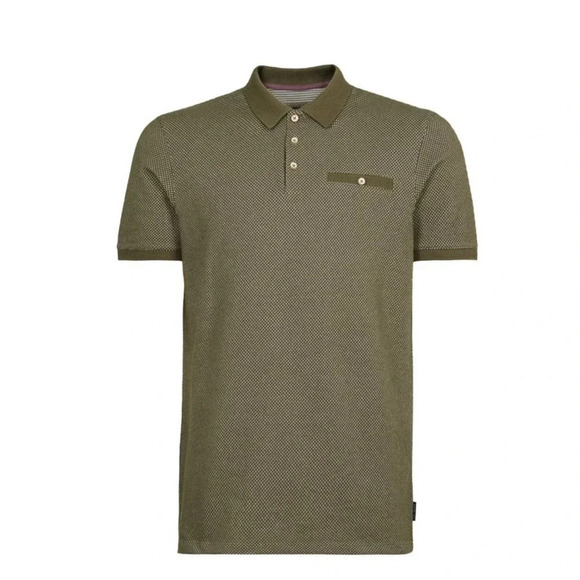 Ted Baker London Men's olive Green Short Sleeve Button Up Polo Shirt Size 6 XL - Picture 1 of 9